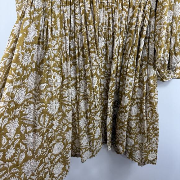 Daughters Of India Kyra Mini Dress XL Olive Floral Balloon Sleeve Boho Indie - Picture 8 of 16